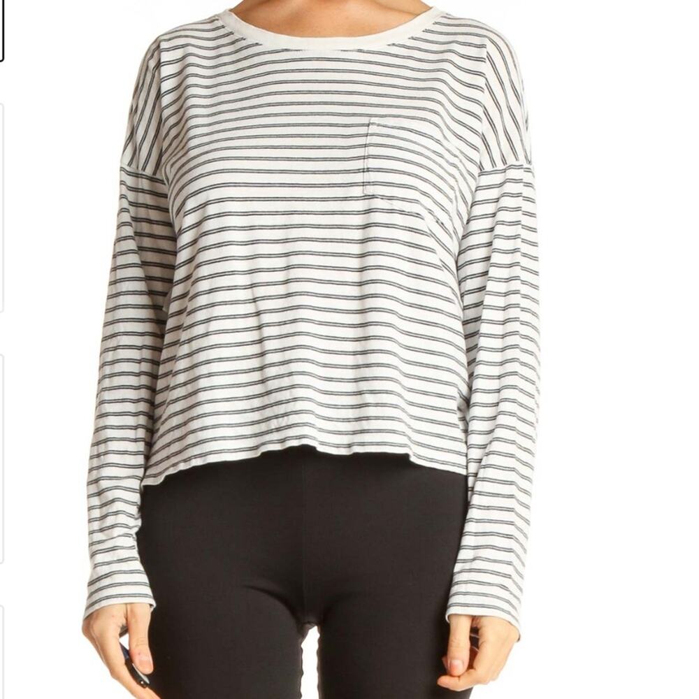 Everlane White Striped Casual Top Long Sleeve Pocket Oversized